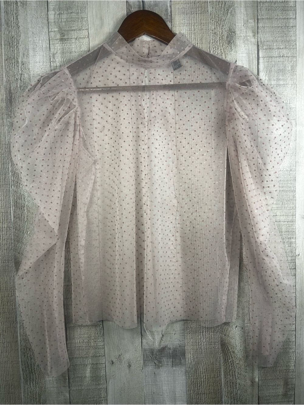 Forever 21 Sheer Pink Polka Dot Mesh Long Puff Sleeve Blouse Top Small Coquette